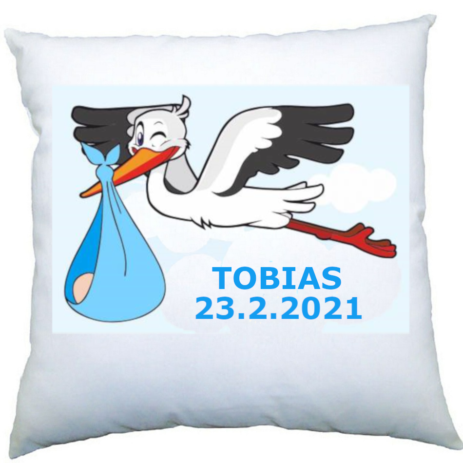 Vankúš bocian modrý s menom