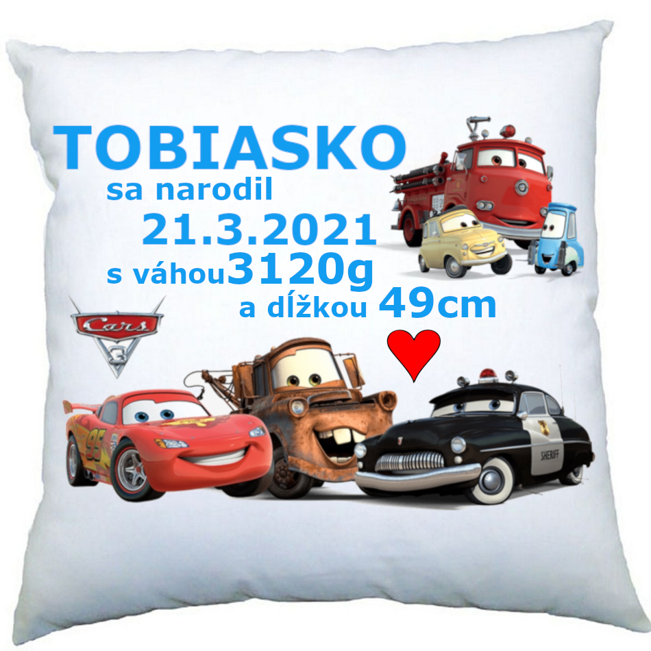 Vankúš Cars s menom
